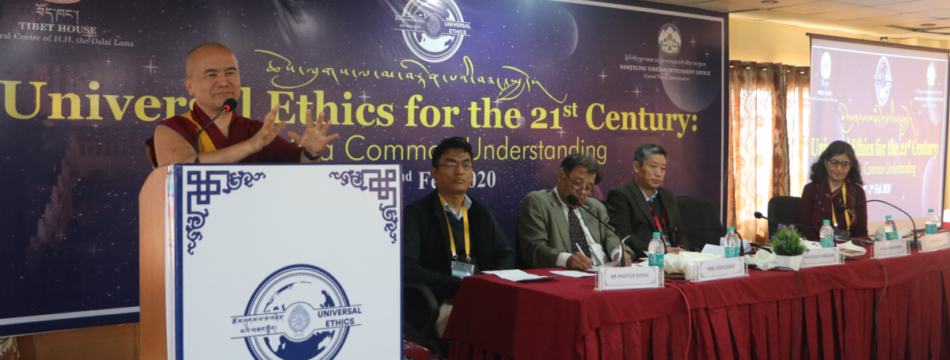 Ven. Geshe Dorji Damdul la, Director, Tibet House giving Welcome Speech during the inaugral session of the conference on Universal Ethics: Towards a Common Understanding which was held at Majnu-ka-Tilla, New Delhi 2020.
