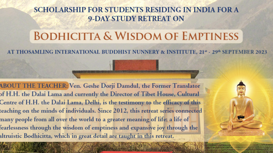 Tibet House New Delhi Scholarship Announcement for Bodhicitta Retreats 2023